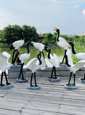 户外仿真动物仙鹤雕塑花园水池装饰小品园林景观玻璃钢丹顶鹤摆件
