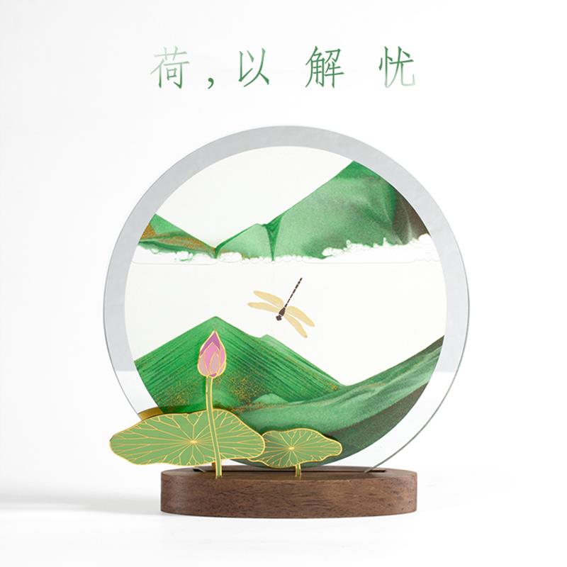 马鹿流沙画荷花古风新中式摆件桌面茶桌装饰小众生日礼物女士老师