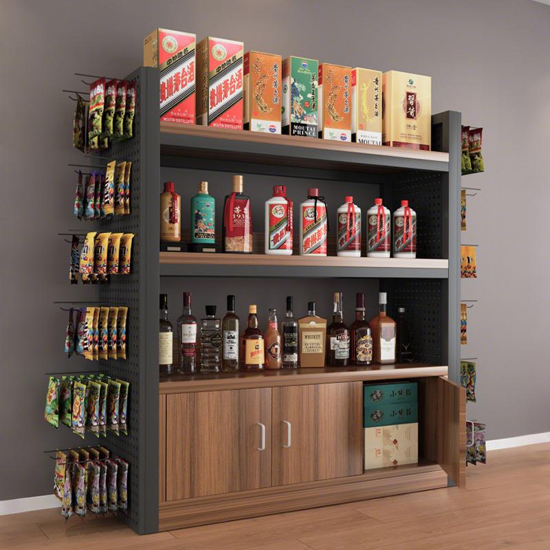 产品陈列展示柜商超烟酒带门中岛货架侧边洞洞板置物架多层收纳架