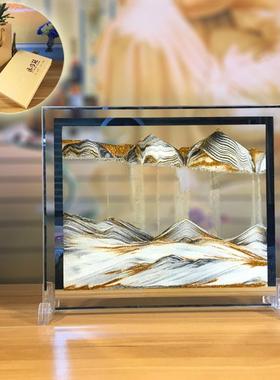 3d艺术玻璃流沙画创意沙漏摆件解压生日礼品办公室工艺品刻字定制