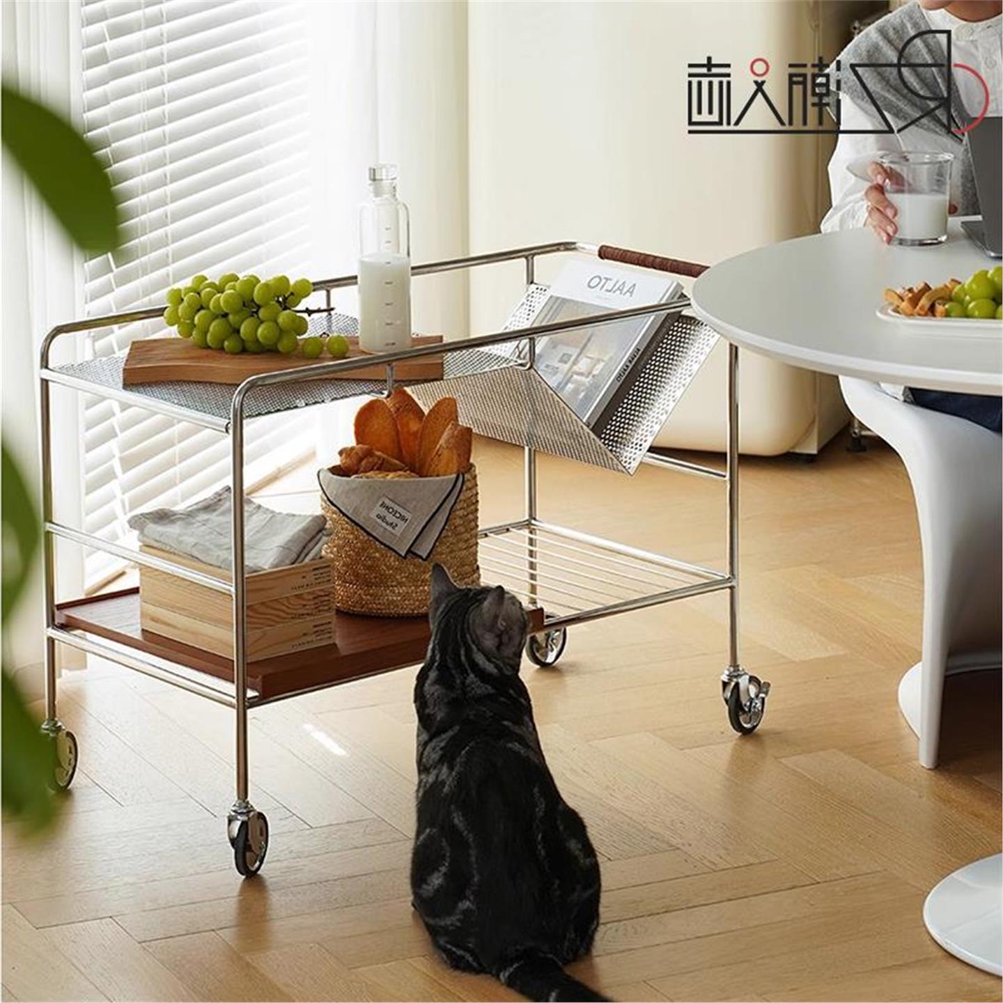 不锈钢几北欧茶几简约客厅沙发复古轻奢现代家用小推车移动收纳边