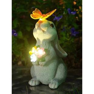 太阳KXQ能台彷真动物庭灯可爱兔观子蝴蝶阳花园户外装饰院景摆件