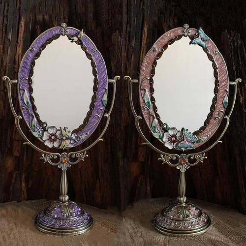 妆XID洲田园桌面公主镜金属覆古无障室碍豪欧华双面创意梳妆镜卧