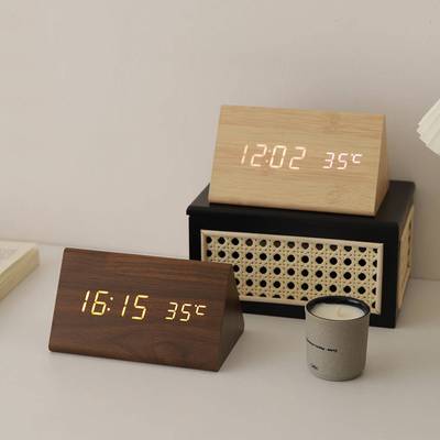 木质桌面夜时光钟摆台式摆电子日历静音台式表钟座钟SZBJ-987简单