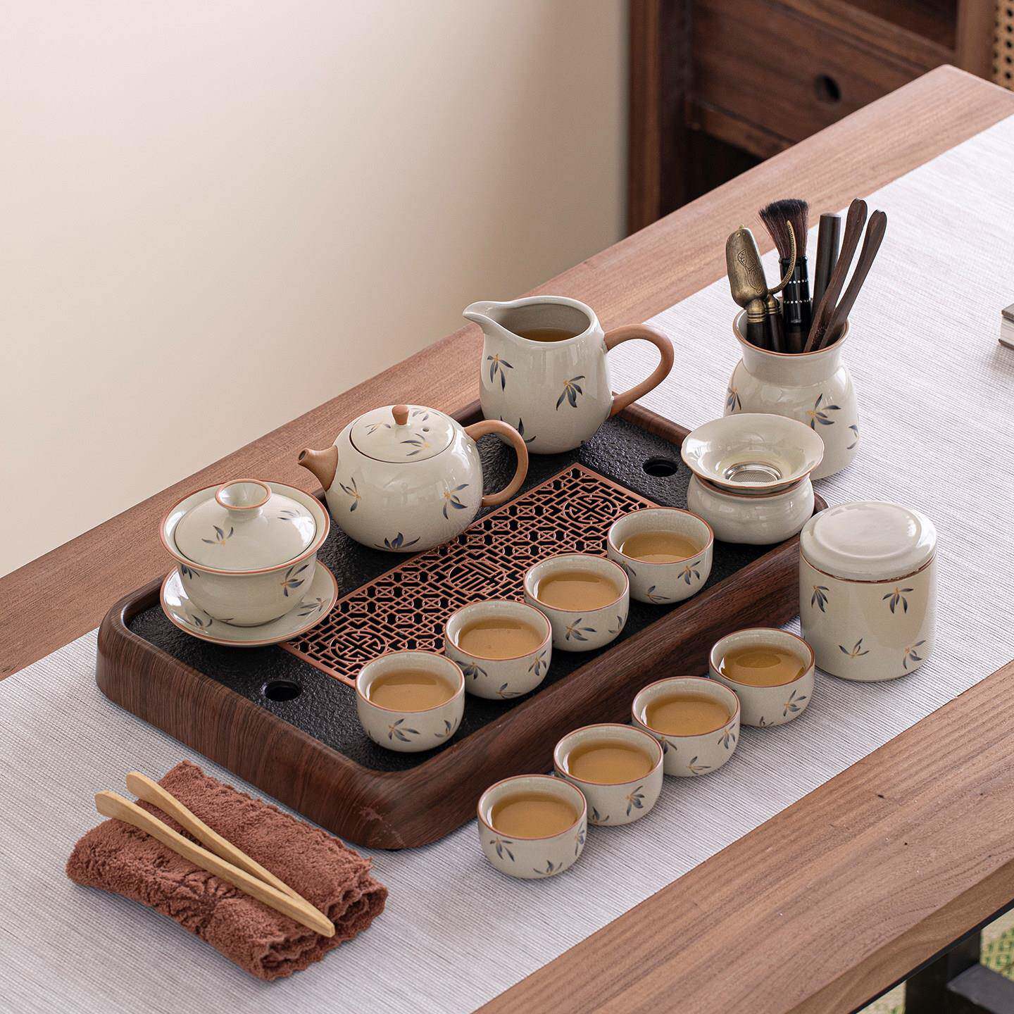 汝窑办功夫茶茶具套装2026年新款公室泡会客喝茶壶茶汝窑蝴蝶杯家