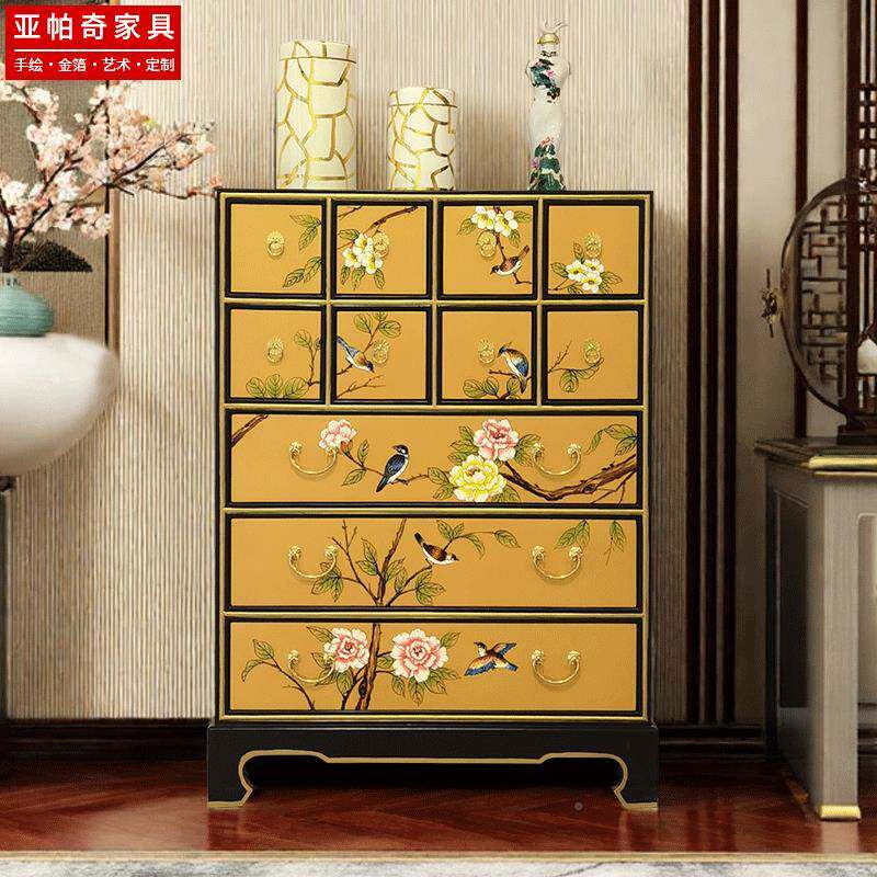 CB25-330实木斗彩柜新斗中覆古卧室客厅靠墙储式物柜绘高级感中古