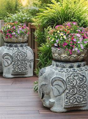 户外庭院子小象花盆TYZ底 座彷门雕墩抱鼓石墩子花园石民宿造景装