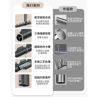 包安装特根晾衣杆防风阳台固定式一整晒衣杆凹槽室外厚厚加晾衣架