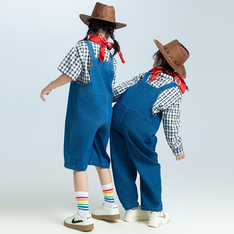 热销儿童牛仔很忙演出服六一小学生幼儿园西部牛仔背X带裤套装表