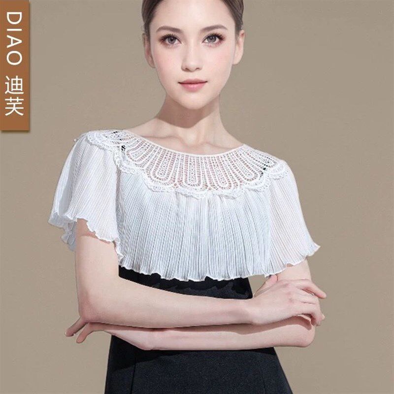 热销雪纺斗篷披肩外搭小坎肩镂空花E边领套头小披肩女夏百搭超短