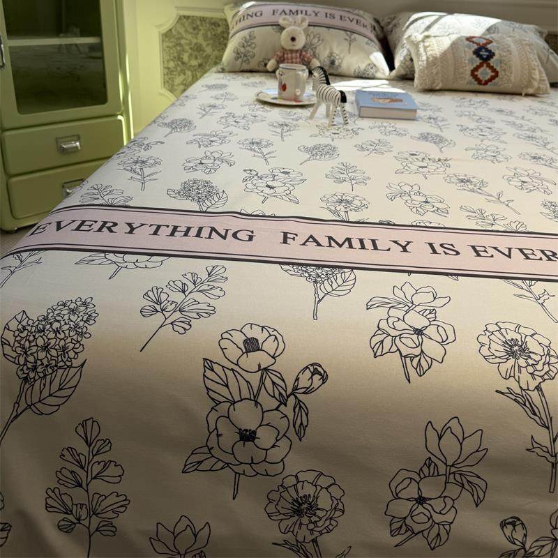 覆古田园黑碎花全棉老粗布床单床笠单件亚麻棉麻床包少女心棉布