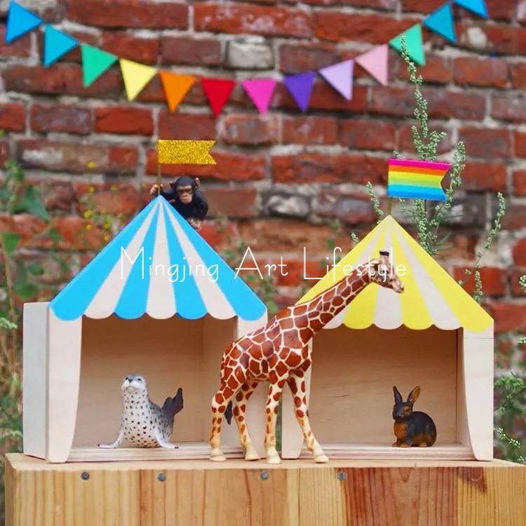 ins北欧小木屋置物架摆件马戏团小房子收纳盒摆件儿童房装饰 多色
