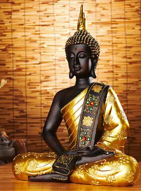 泰式玄关佛像摆件东南亚禅意家居装饰泰国坐佛工艺品瑜伽会所软装