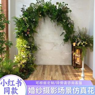 饰商场布置花 成品森系自然壁挂仿真绿植花艺摄影背景假花墙壁装