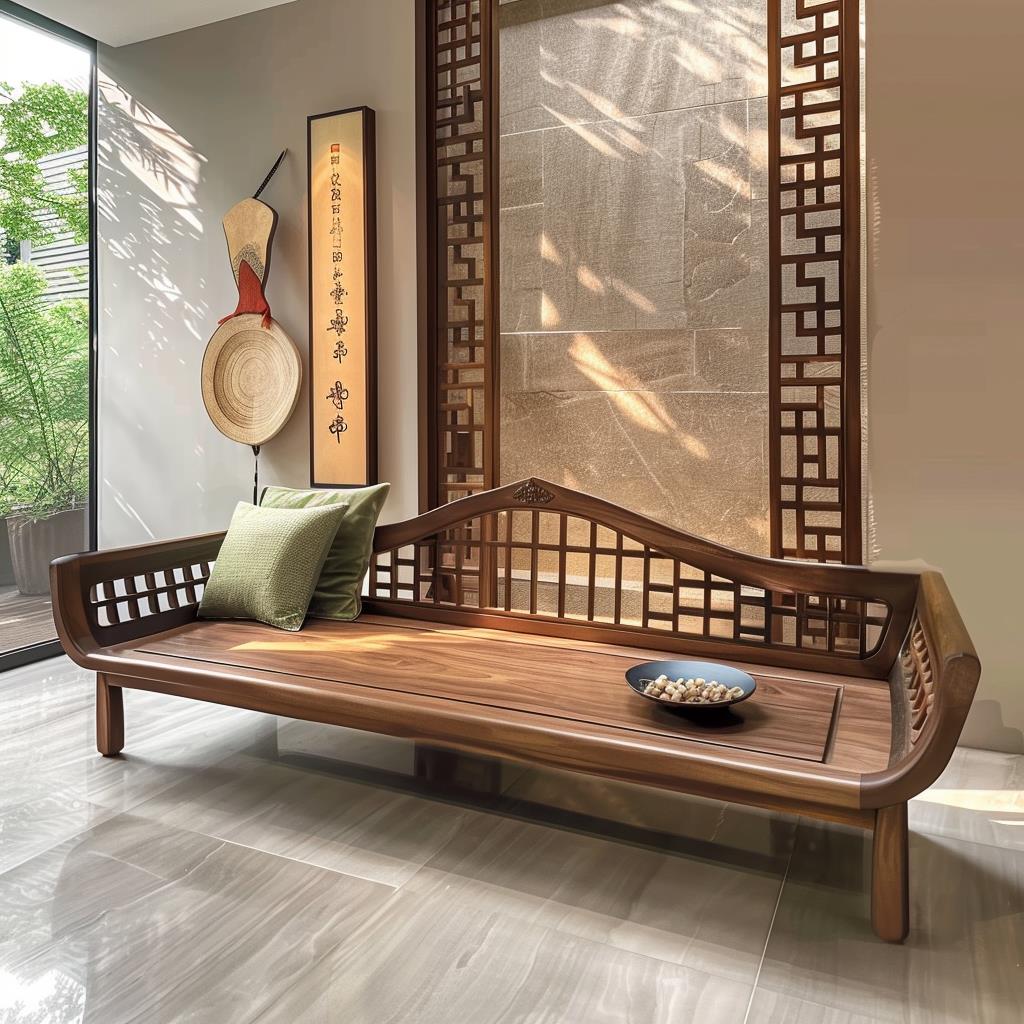 新中式禅意实木罗汉床春夏两用黑胡桃白蜡木酒店民宿办公室家具