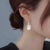 蝴蝶结耳坠2025年新款 银耳环9999纯银女正品 天然玛瑙珍珠韩版 耳饰