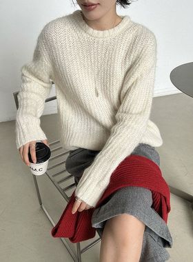 正品【MMC DITION】羊驼绒毛衣女25冬季宽松圆领高级感羊毛针织衫