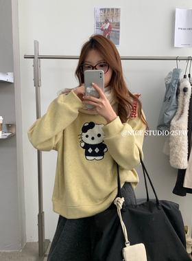 正品【奶思家NICE STUDIO】冬季新款趣味卡通加绒休闲卫衣08880