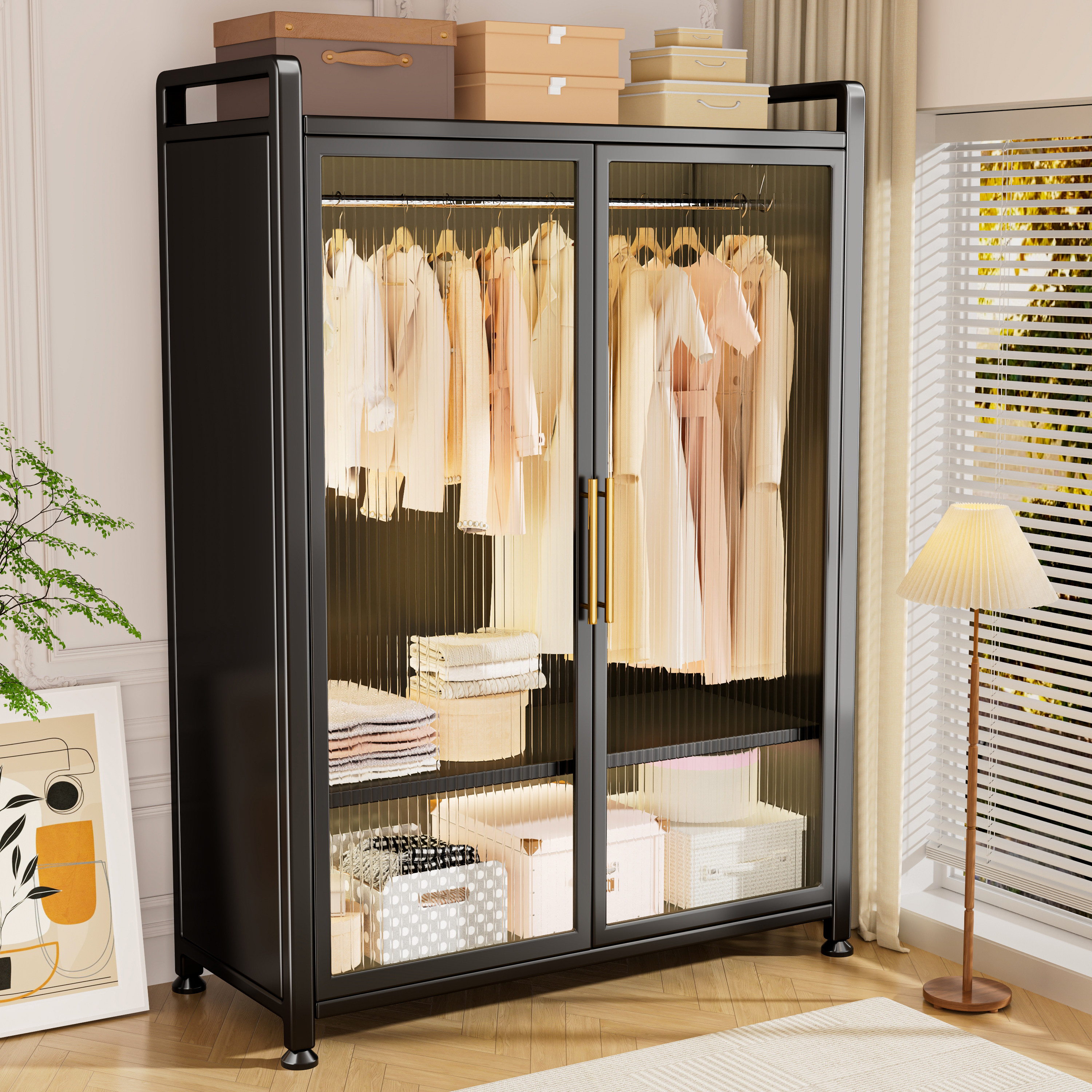 金属衣柜钢制简易衣橱家用卧室靠墙一体大容量收纳柜子防尘置物架,住宅家具,金属衣柜,淘宝优惠券,粉丝福利购,淘宝优惠卷