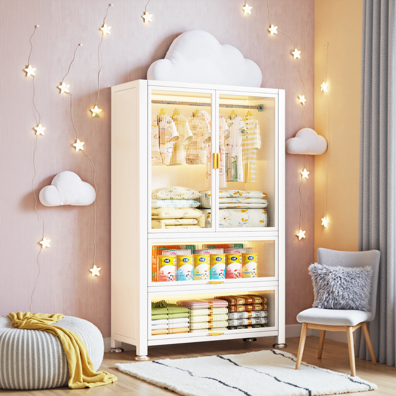 【多功能】儿童钢制书柜衣柜一体