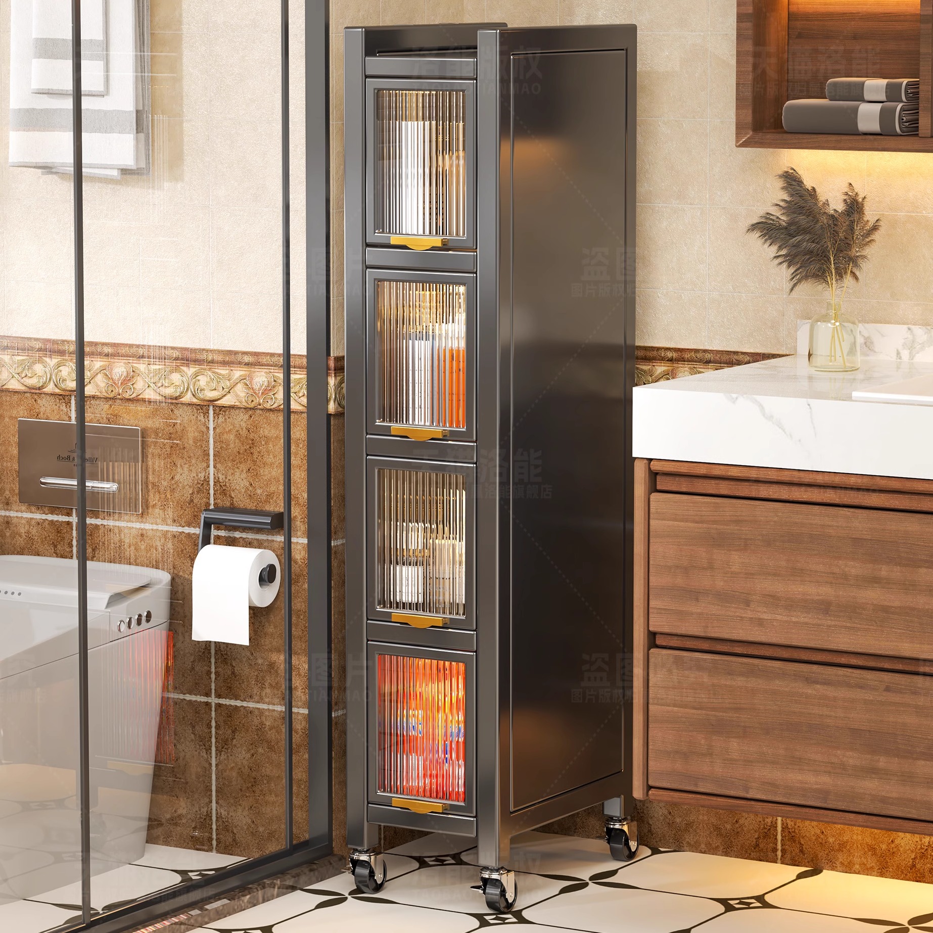 【窄边夹缝收纳柜】可移动置物架