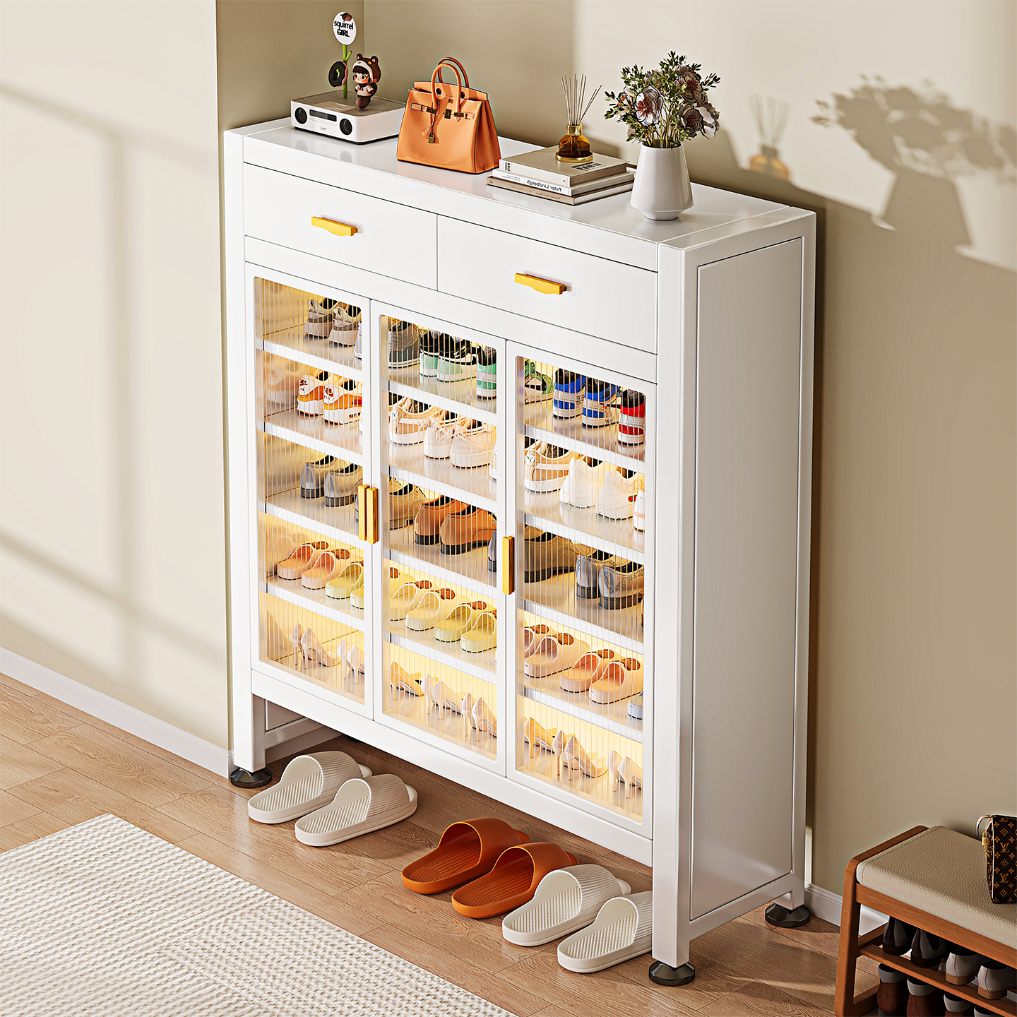 家用钢制鞋柜门口一体靠墙大容量