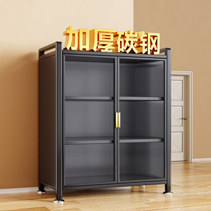 双开门厨房置物架微波炉碗筷防尘收纳柜大容量可移动多功能储物柜