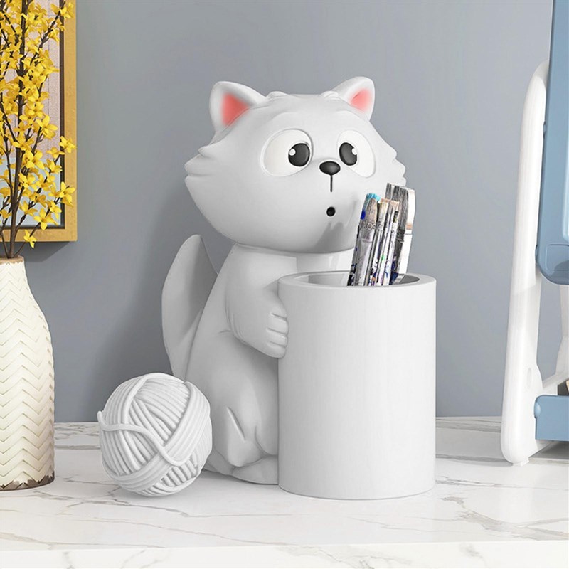 Resin Pen Holder Organizer Decoration Cat Statue Sculpture