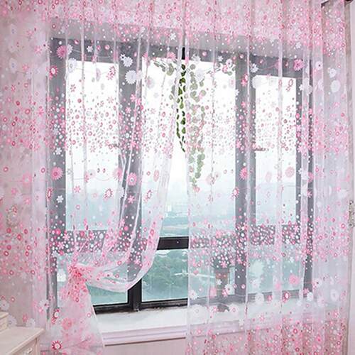 好货Floral Tulle Curtains For Living Room Purple Sheer Curta
