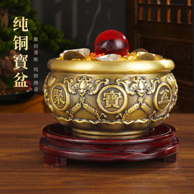 纯铜聚宝盆实心大号摆件黄铜米缸存钱罐家用聚財铜盆家居玄关礼品