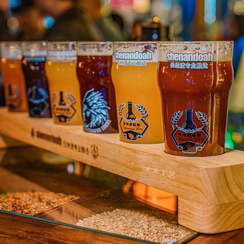 微醺精酿酒托6连酒杯托盘酒馆品鉴杯托套装商用出品鲜啤扎啤木托