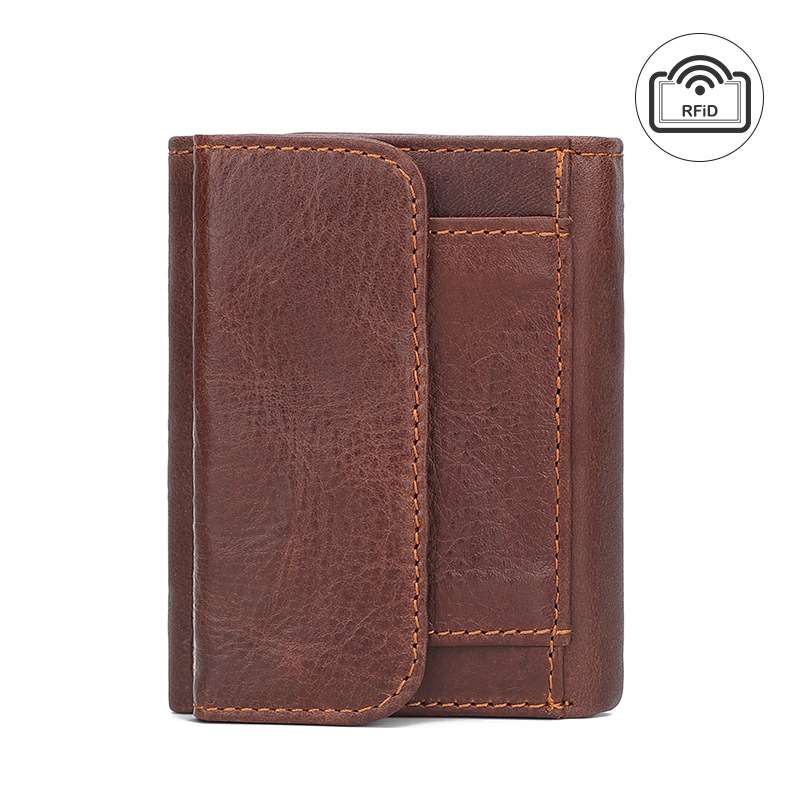 New casual retro mens leather RFID shielding anti-scanning