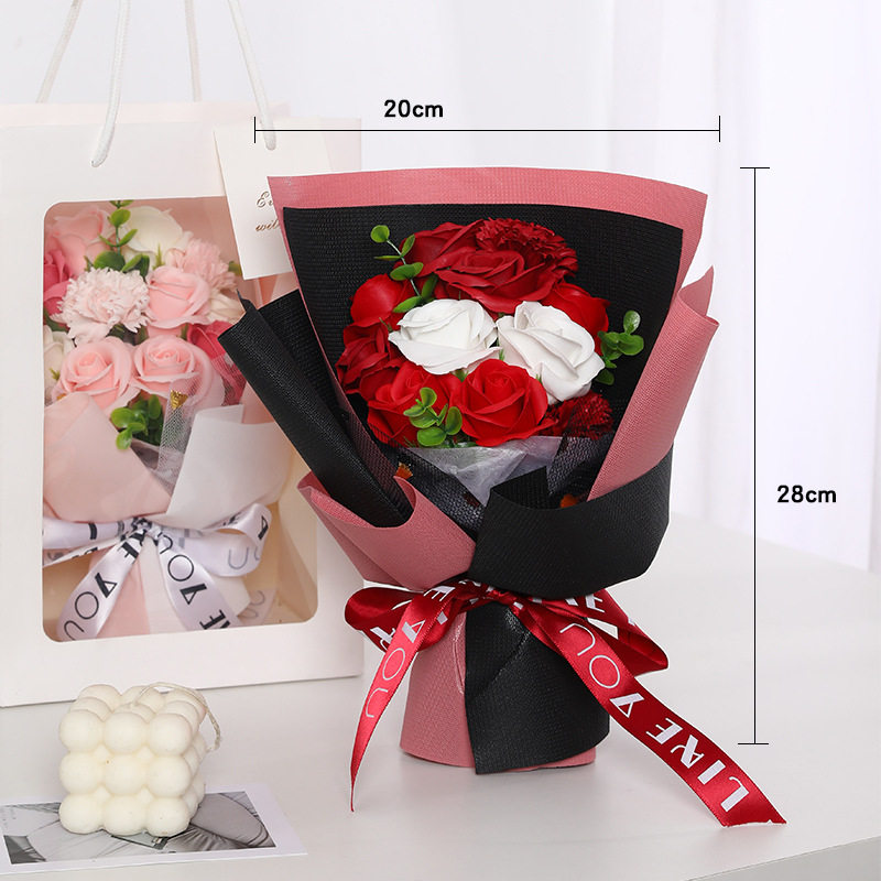 极速11朵韩式玫瑰香皂花花束康乃馨母亲节礼物520情人节手工仿真