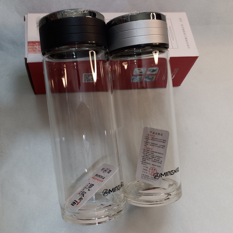 单层玻璃杯泡茶车载家用透明圆形带盖防漏男女水杯3399-400ml