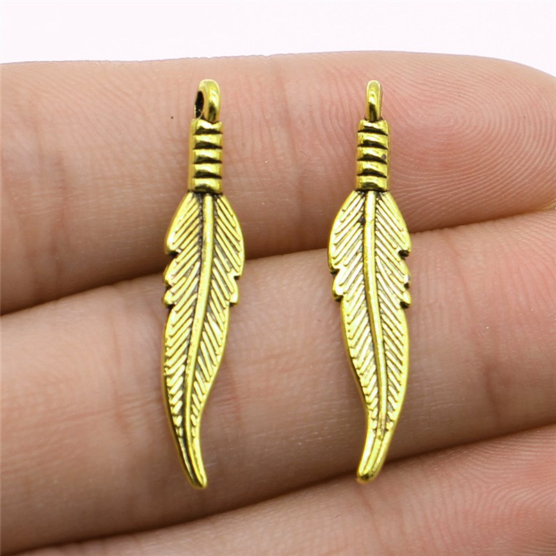 WYSIWYG 20pcs 6x31mm 4 Colors Zinc Alloy Feathers Charms DIY