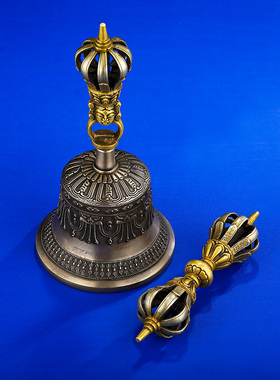 尼泊尔手工九股金刚铃供具用品摇铃响铜铃铛九股金刚铃杵供修