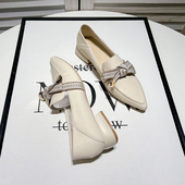 黑色百搭平底鞋 Uncle 春秋季 女软皮新款 女 Jian尖头低跟粗跟单鞋