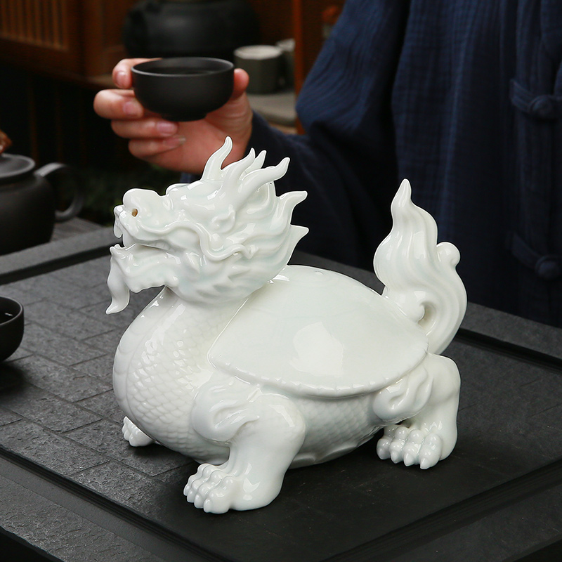 招财龙龟陶瓷摆饰玄关酒柜办公室家居茶室桌面装饰品茶宠精品可养