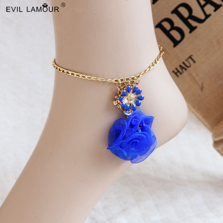 Royal blue flower gold chain Vintage foot chain fashion foot
