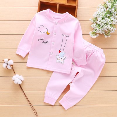 婴幼儿春秋纯棉A类内衣套装女男孩宝宝新生婴儿童开衫扣秋衣秋裤