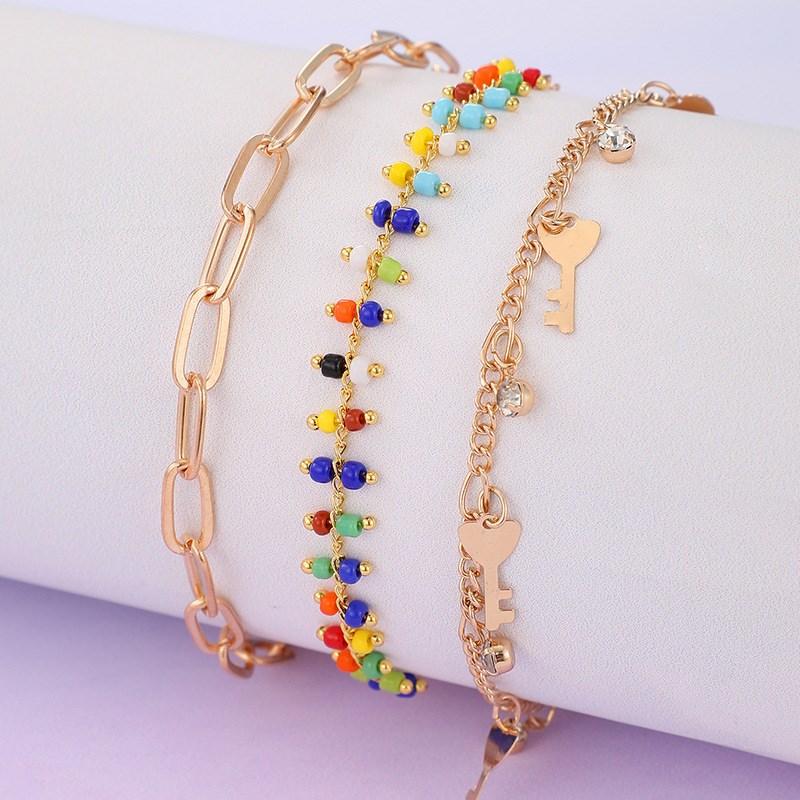 Colour 3Pcs Key Anklet For Women Fashion Simple Gift Jewelry