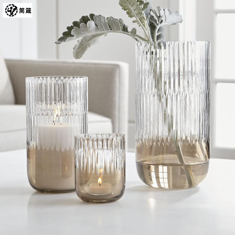 欧式烛台摆件家用浪漫蜡烛杯创意条纹氛围感餐桌家居蜡烛台装饰品