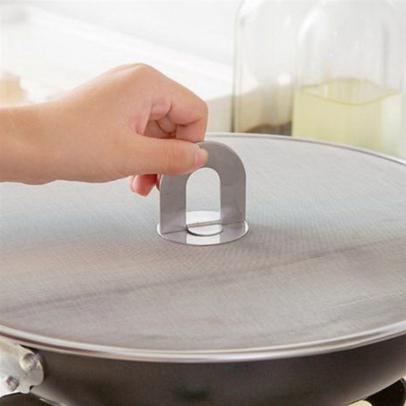 Kitchen Oil Proofing Lid Filter Foldable Handle Frying Pan C