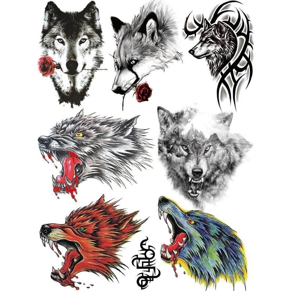 防水贴画纹身狼叼玫瑰凶恶滴血狼头持久刺青霸气胸口手臂贴