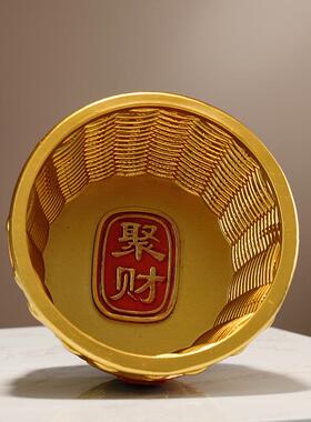 轻奢玄关摆件新中式客厅聚宝盆装饰品办公室日进斗金招财元宝摆设