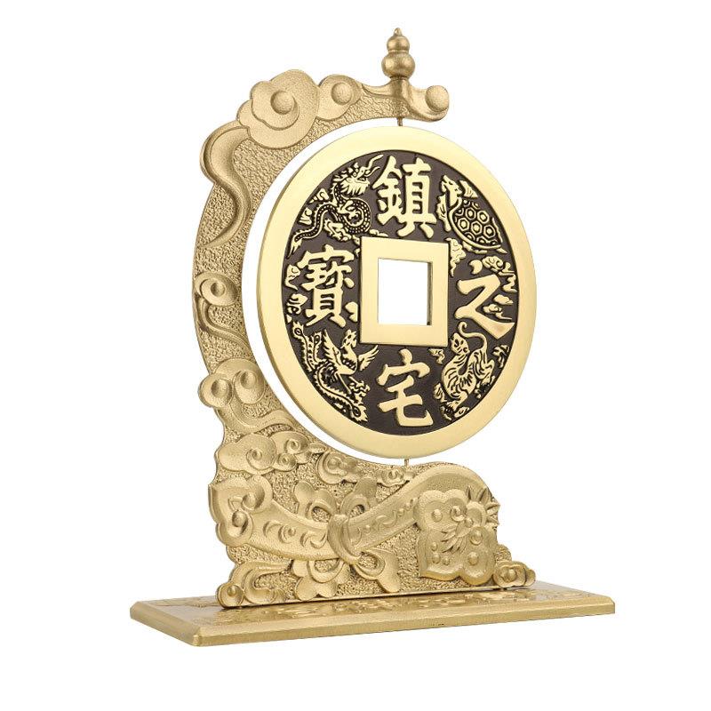 大铜钱摆件镇*之宝旋转摆件吉祥如意铜钱摆件铜器