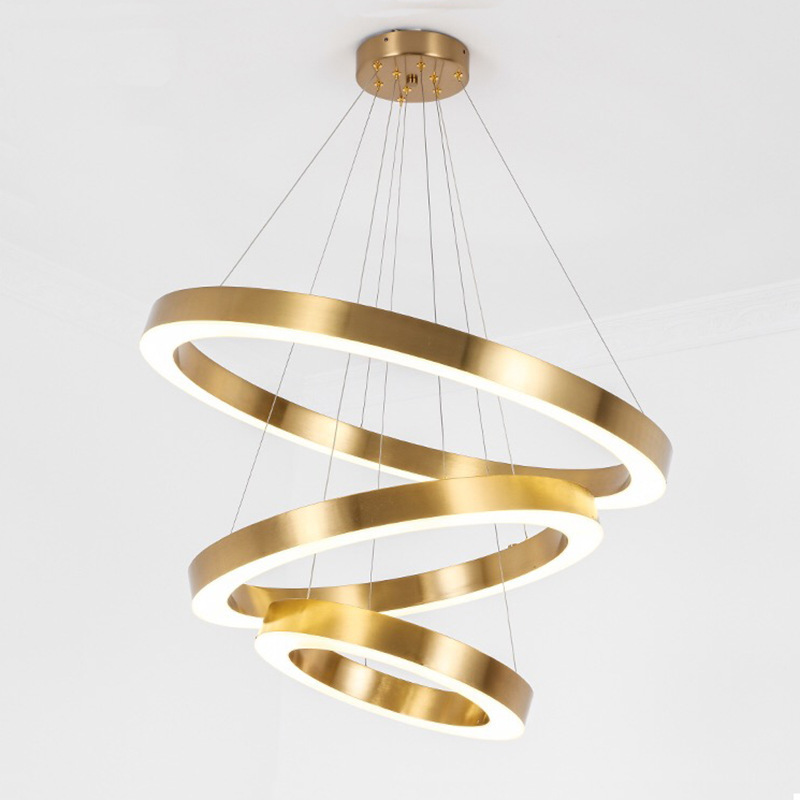 北欧现代LED简约轻奢不锈钢圈圈亚克力办公室客厅高层创意吊灯