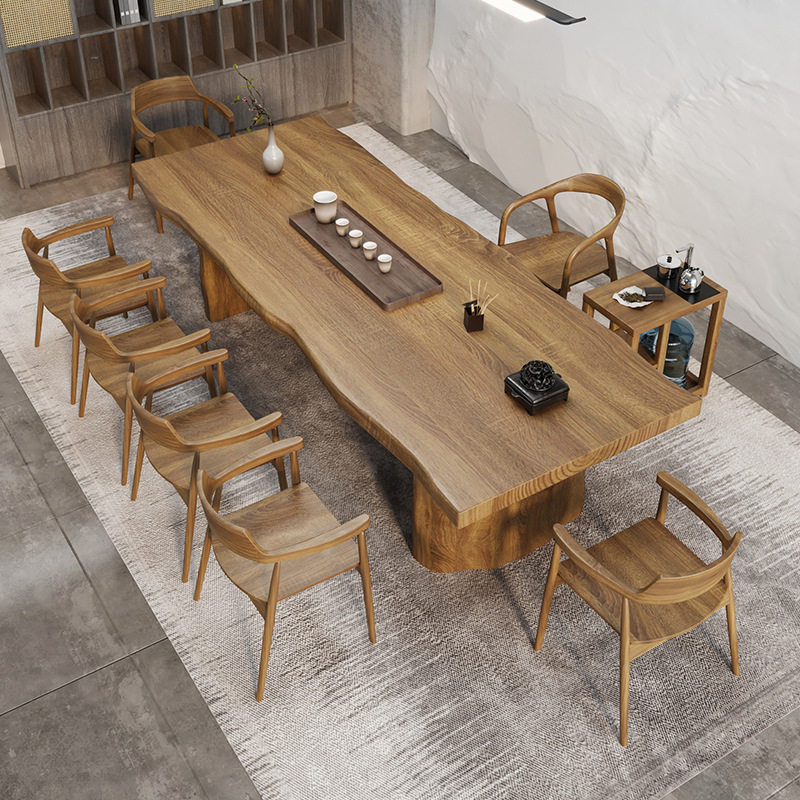 新中式实木茶桌原木大板家用客厅接待泡茶办公室商铺酒店整板