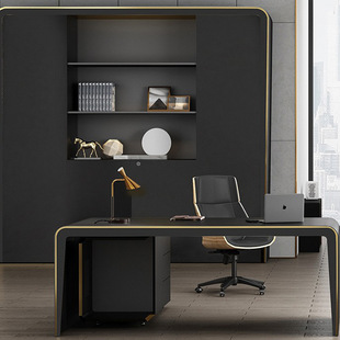 钢制商务中式 实木大板桌总裁办公桌椅组合原木色工厂直销电脑桌