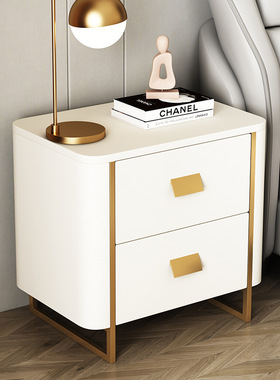 AMT01柜实木床头柜岩板2023新款网红ins风现代轻奢灰色皮质免安装